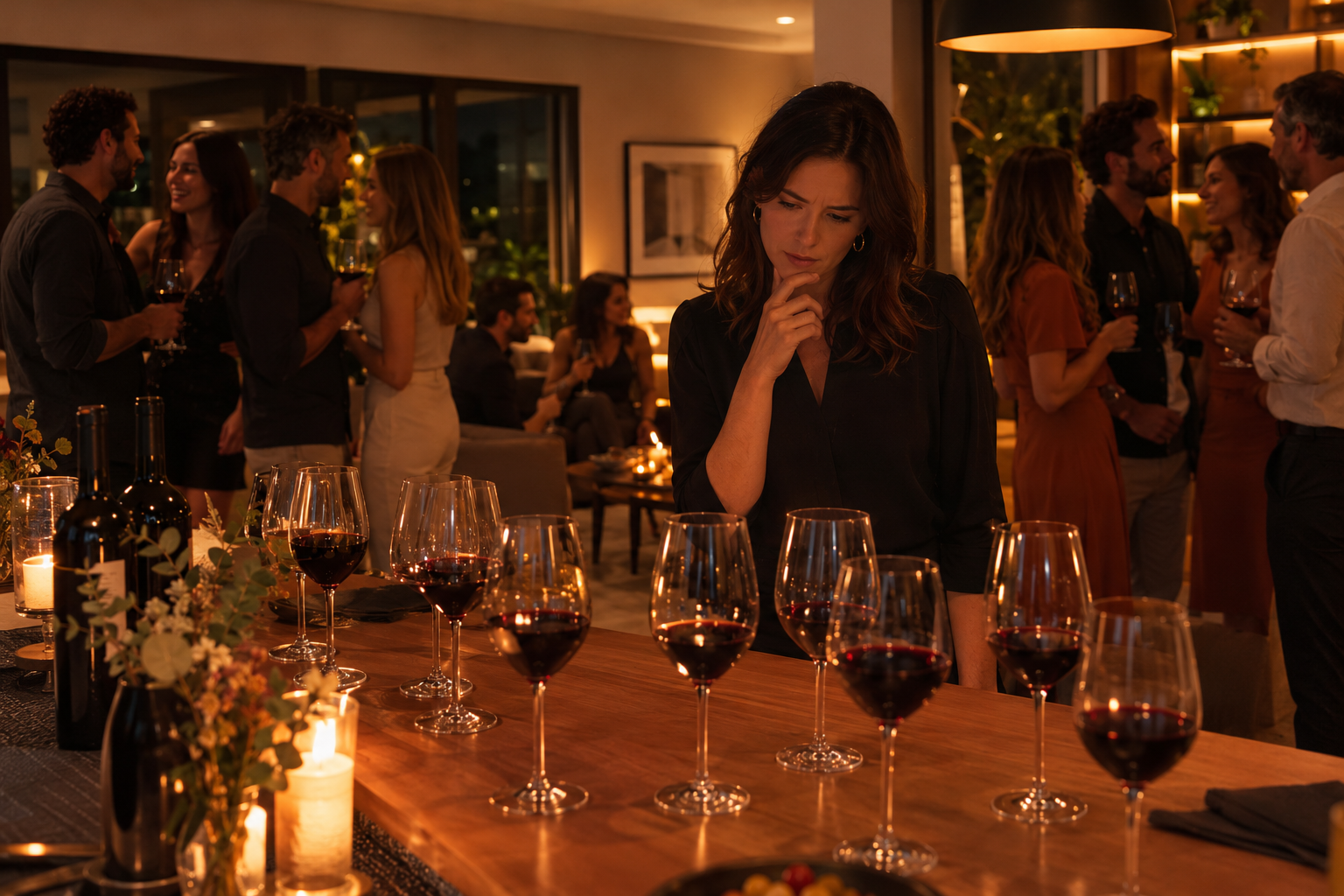 Reunião com várias taças de vinho sem identificação